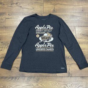 Life Is Good Shirt Crusher Tee Mens Small Apple Pie Understands Long Sleeve Gray